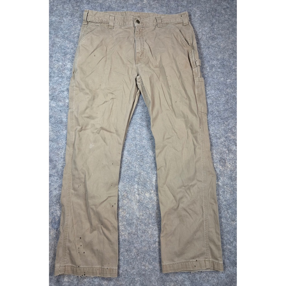 Carhartt B324-DKH Relaxed Fit Carpenter Pants Mens 38x32 Tan Workwear Distressed
